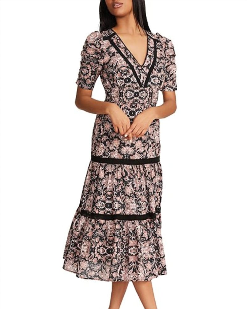 Front of a model wearing a size Large Boho Next Door Dress In Beige in Beige by STEVE MADDEN. | dia_product_style_image_id:346865